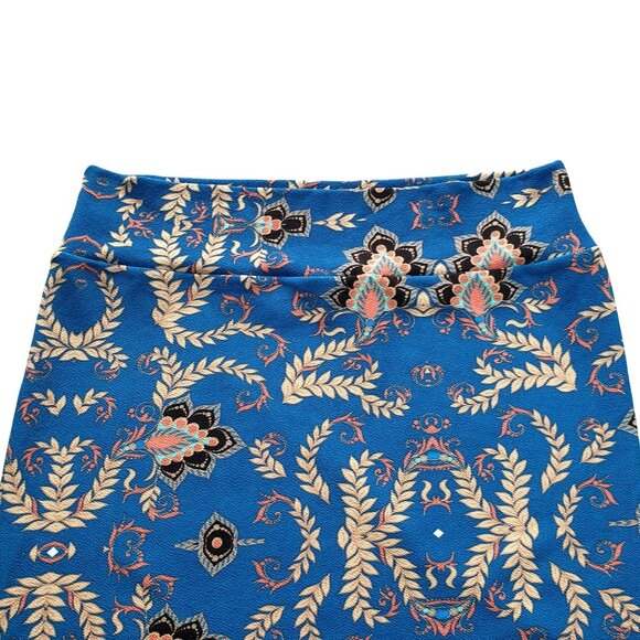 LuLaRoe 3XL Cassie Women Blue Beige Floral Pattern Stretch Pencil Skirt 40+ Wais - Picture 2 of 4